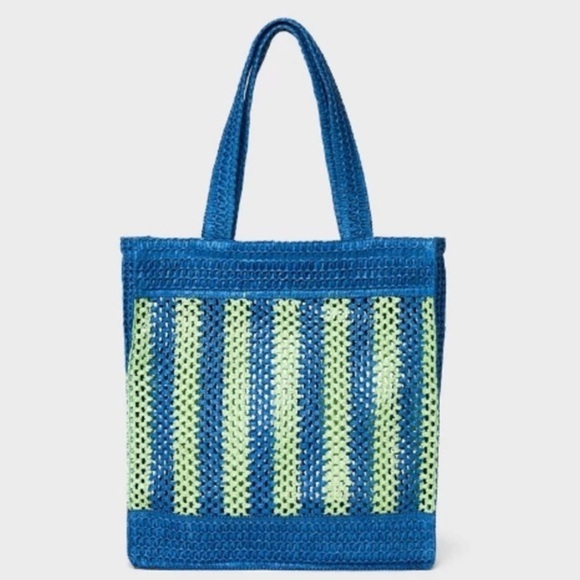 Universal Thread Striped Straw Crochet Tote
Handbag blue green shoulder bag New - Picture 1 of 7
